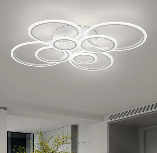 Lustra LED 130W Alb BETTY - 8 Cercuri, Dimabila, Lumina Rece/Calda/Neutra