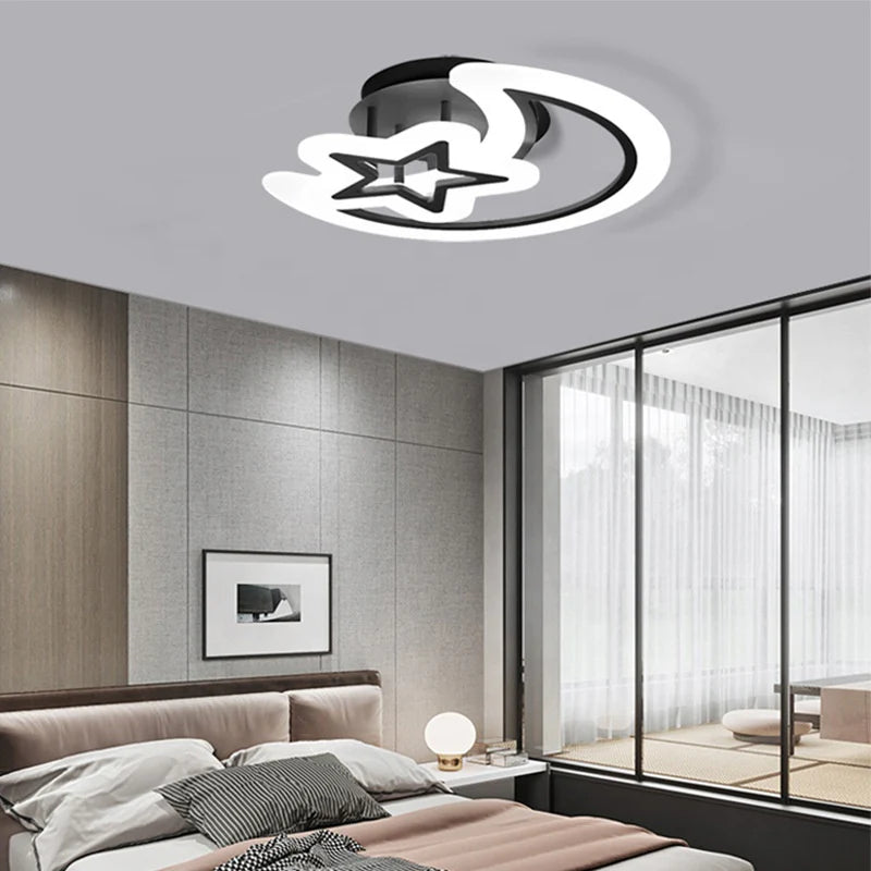 Lustra LED cu Telecomanda Luna si Stea 78W Lumina Rece/Calda/Neutra Dimabila Negru