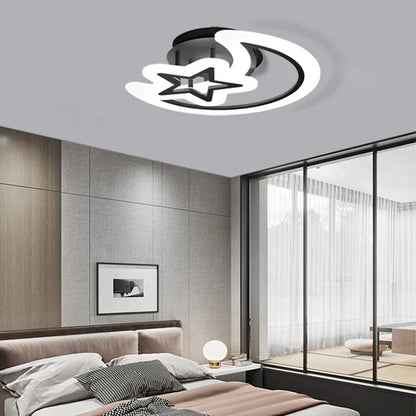 Lustra LED cu Telecomanda Luna si Stea 78W Lumina Rece/Calda/Neutra Dimabila Negru