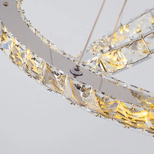 Lustra LED suspendata cu telecomanda si cristal PRISM LUMINIS , 78W, 3 Cercuri, lumina Rece/Calda/Neutra, Dimabila, Argintiu, Inaltime Reglabila