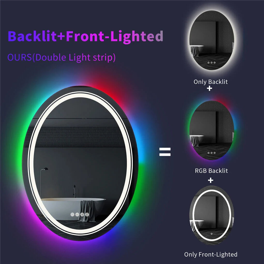 Oglinda LED Rotunda, 60cm, Celeste MotionGlow Marcello, Lumina RGB, Boxa Bluetooth, Sistem Dezaburire, Ceas & Termometru, Dimabila 60X60BTRGB