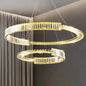 Lustra LED suspendata cu telecomanda si cristal PRISM REGAL 120W, 2 Cercuri, lumina Rece/Calda/Neutra, Dimabila, Auriu,
