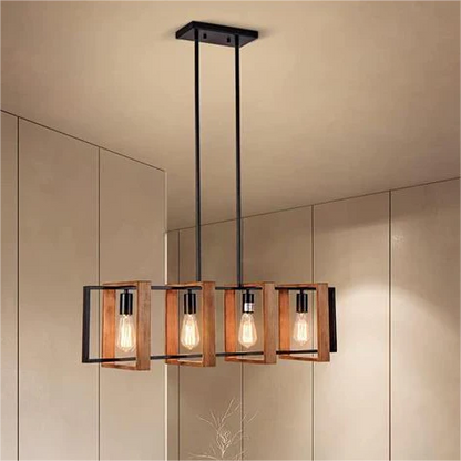 Lustra Vintage LV560/4BK, 4XE27, Rustic Barn, Lemn si Metal, 85cm, Negru