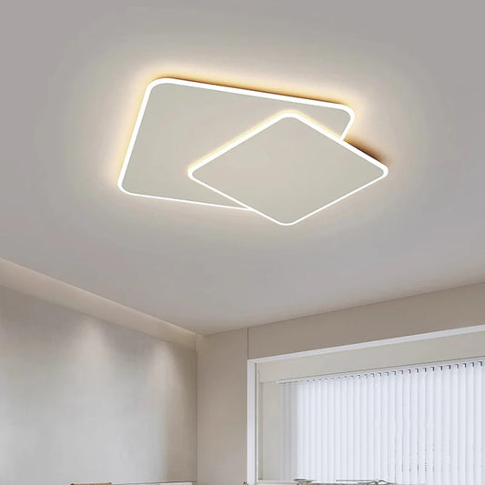 Lustra LED cu telecomanda FUTURA LUMINA 98W, 2 Patrate, lumina Rece/Calda/Neutra, Dimabila, Alb