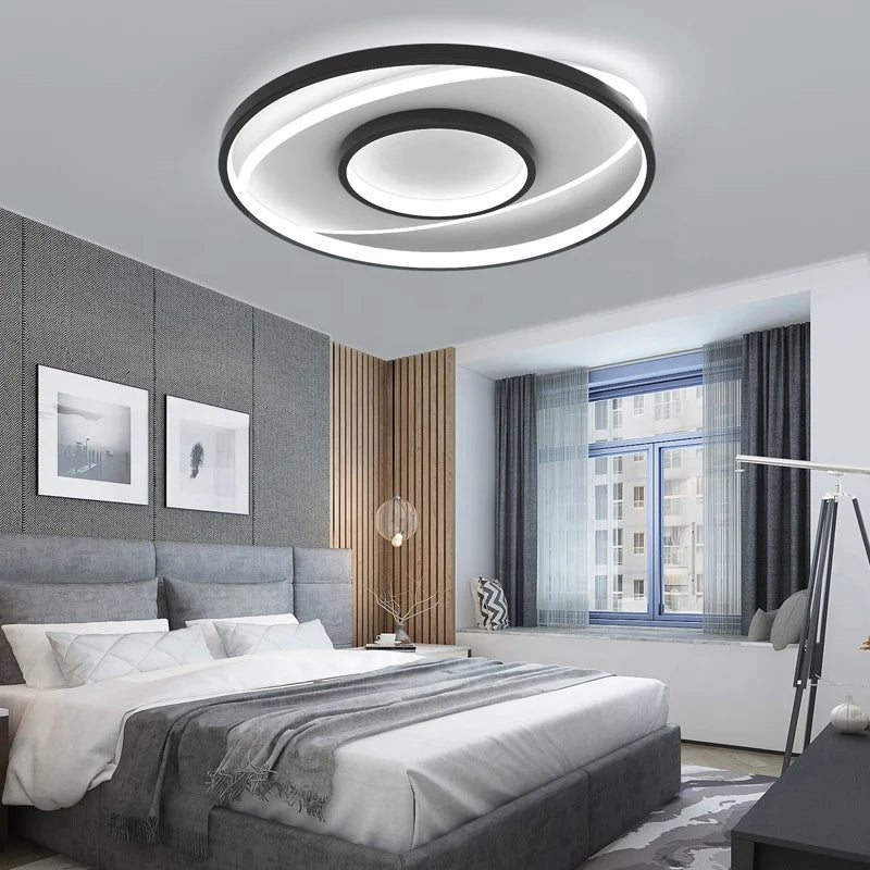 Lustra LED cu telecomanda FIGURATO, 120W, 3 Cercuri, lumina Rece/Calda/Neutra, Dimabila, Negru