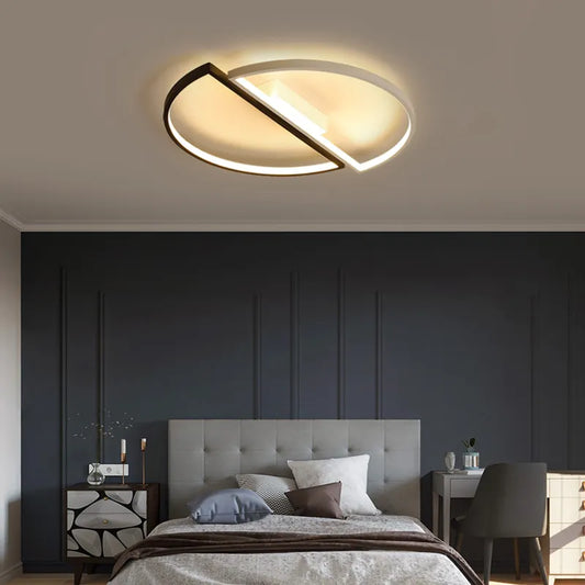 Lustra LED VECTOR Arcus, Semicercuri, 35W, Metalic, Dimabila, Lumina Rece/Calda/Neutra, Negru cu Alb, Design Modern