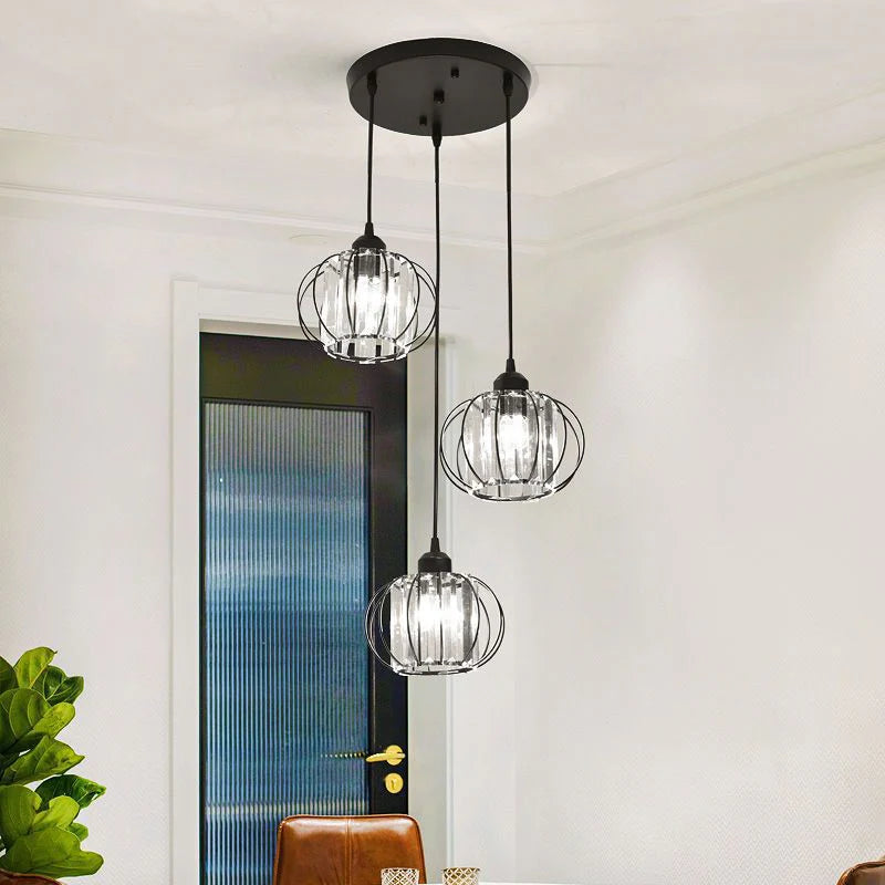 Lustra Monica LC910/3RBK, 3 X E27, Negru, Metal si Sticla