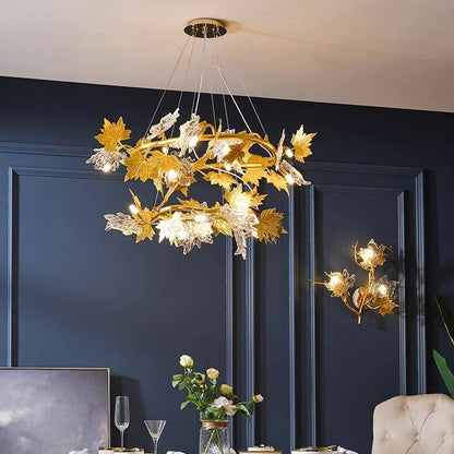 Candelabru Modern, CM260/400+800GD, 12xE14, Diametru 80cm, Auriu, Inaltime Reglabila, Metal si Cristal