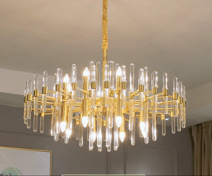 Candelabru Cristal CC850/620GD ,10xE14, 62X45cm, Inaltime Reglabila, Auriu Lucios, ,Design Elegant, Metal si Cristale