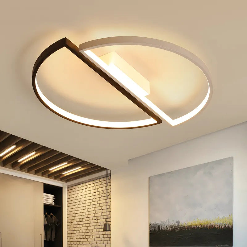 Lustra LED VECTOR Arcus, Semicercuri, 35W, Metalic, Dimabila, Lumina Rece/Calda/Neutra, Negru cu Alb, Design Modern