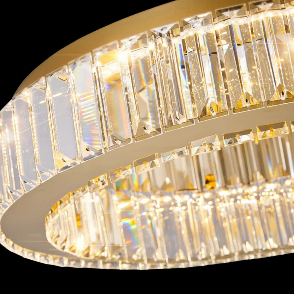 Lustra LED cu telecomanda si cristal VERTUS 18W, 30cm, Cerc, lumina Rece/Calda/Neutra, Dimabila, Auriu