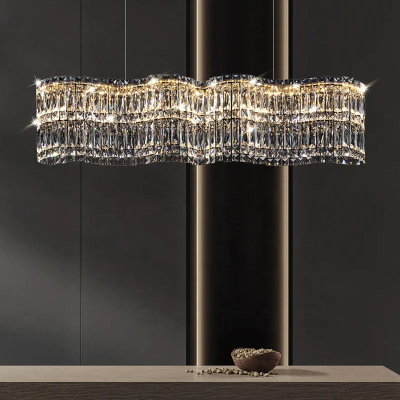 Candelabru Cristal LED cu Telecomanda WAVE Imperio, 100cm, Crom Lucios, Lumina Calda/Rece/Neutra, Inaltime Reglabila, Lumina Dimabila, Metal si Cristal