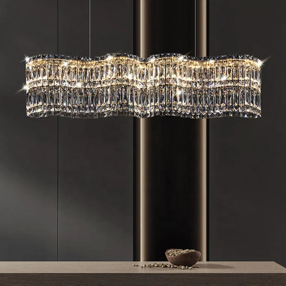 Candelabru Cristal LED cu Telecomanda WAVE Imperio, 100cm, Crom Lucios, Lumina Calda/Rece/Neutra, Inaltime Reglabila, Lumina Dimabila, Metal si Cristal