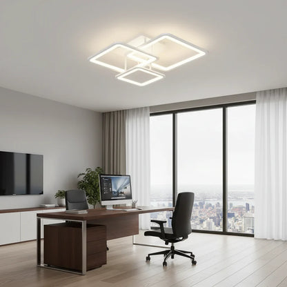 Lustra LED cu telecomanda ZOE, 64W, 3 Patrate, lumina Rece/Calda/Neutra, Dimabila, Alb