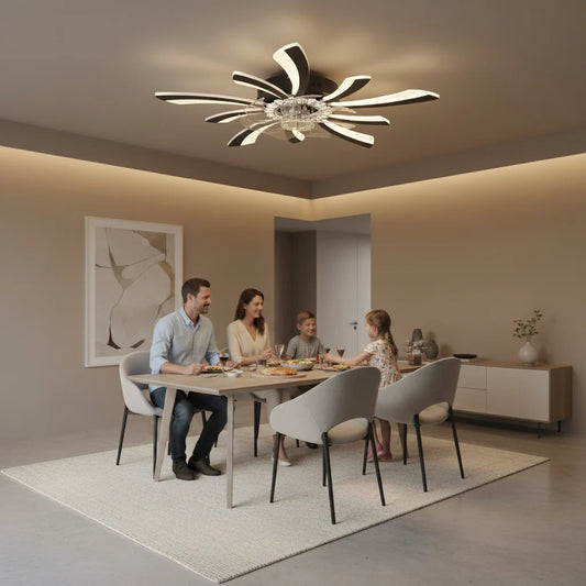 Lustra LED Ventilator VIRTULA cu Telecomanda, 29W, D77cm, Lumina Rece/Neutra/Calda, Metal si Plastic, Negru