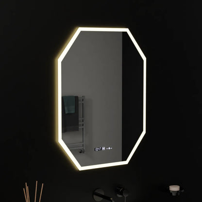 Oglinda LED Poligon, 60X80cm, Hexaluce Senzor MotionGlow Marcello, Sistem Dezaburire, Ceas & Termometru, Dimabila – ogli