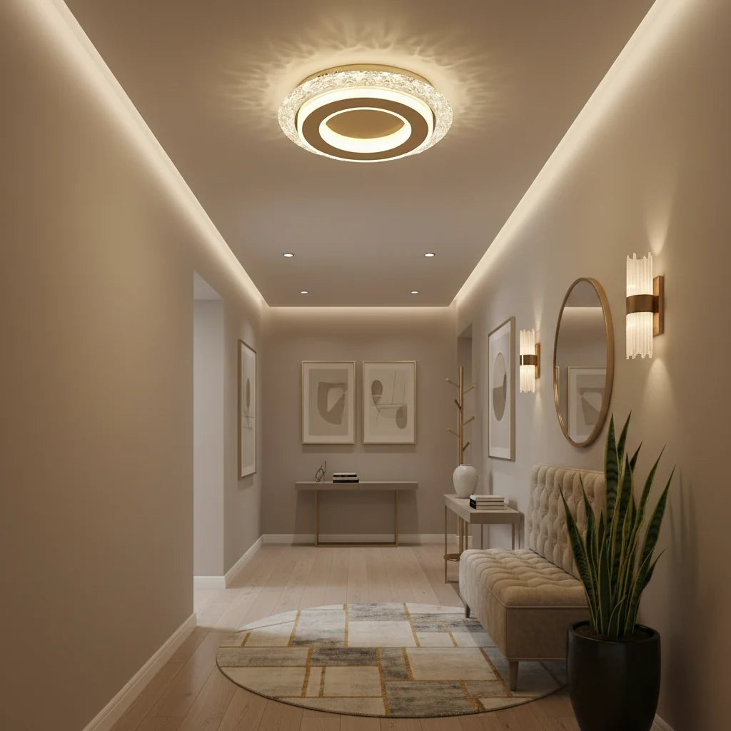 Lustra LED AGOL Petito, 29W, Diametru 20cm, Lumina Calda/Neutra/Rece, Auriu, Metal si Acril