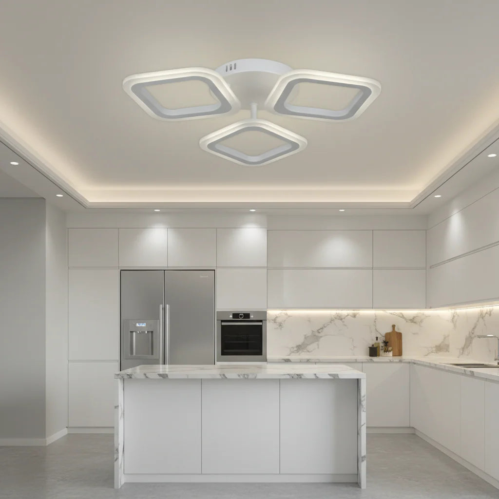 Lustra LED ERIKA, 24W, 3 Patrate, lumina Neutra, Alb