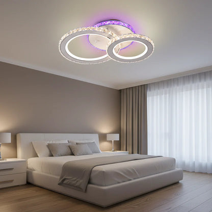 Lustra LED cu telecomanda si cristal NOVA ROTONDA RGB, 43W, 2 Cercuri, lumina Rece/Calda/Neutra, Dimabila, Alb
