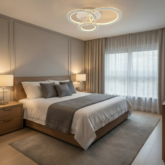 Lustra LED cu telecomanda si cristal NOVA ROTONDA RGB, 154W, 3 Cercuri, lumina Rece/Calda/Neutra, Dimabila, Alb