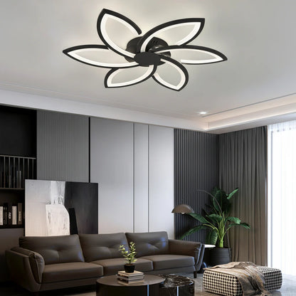 Lustra LED cu telecomanda si cristal FLORA 82W, 6 Petale, lumina Rece/Calda/Neutra, Dimabila, Negru