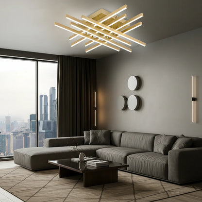 Lustra LED cu Telecomanda LINEX, 109W, Lumina 3000K/4000K/6000K, Dimabila, Auriu