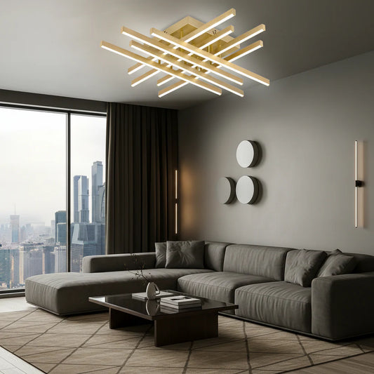 Lustra LED cu Telecomanda LINEX, 109W, Lumina 3000K/4000K/6000K, Dimabila, Auriu