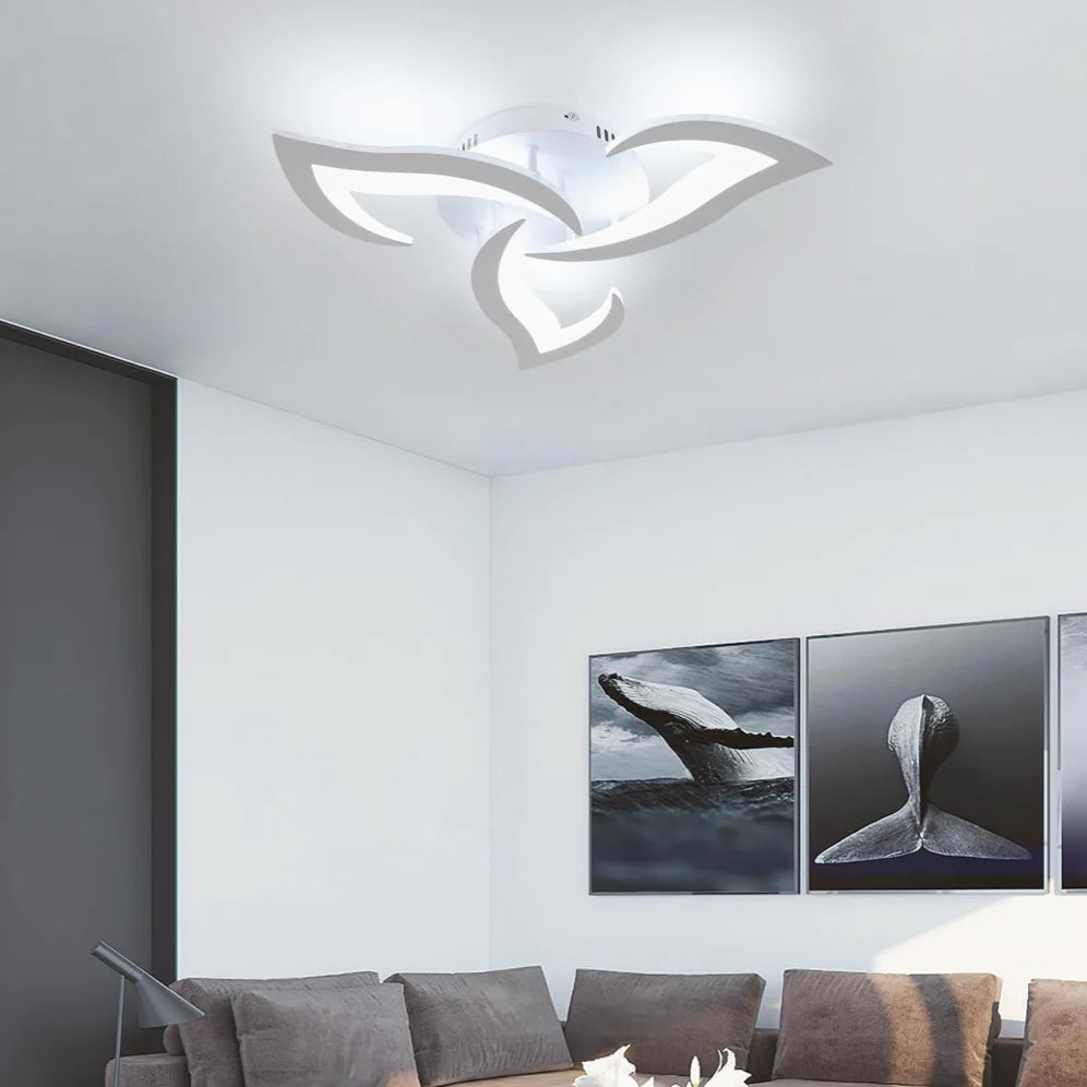 Lustra LED cu telecomanda LOTUS, 48W, 3 Petale, lumina Rece/Calda/Neutra, Dimabila, Alb