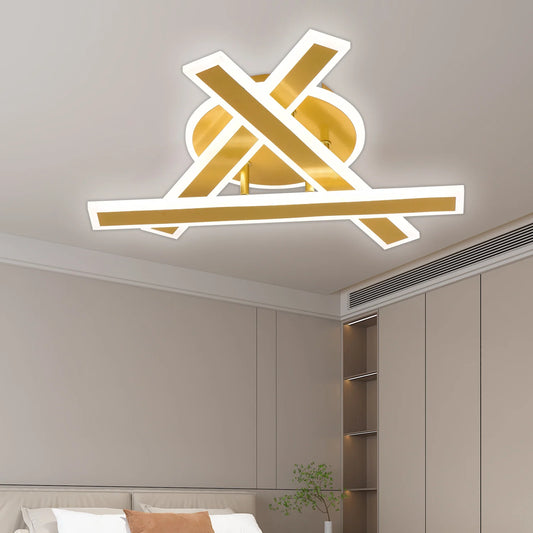 Lustra LED cu Telecomanda LT755/3GD, 62W, 40x5.5x10, Lumina Rece/Calda/Neutra, Dimabila, Auriu, Metal, Plexiglas