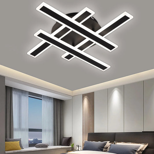 Lustra LED cu Telecomanda LT755/4BK, 80W, 46x5.5x7.5, Lumina Rece/Calda/Neutra, Dimabila, Negru, Fier, Plexiglas