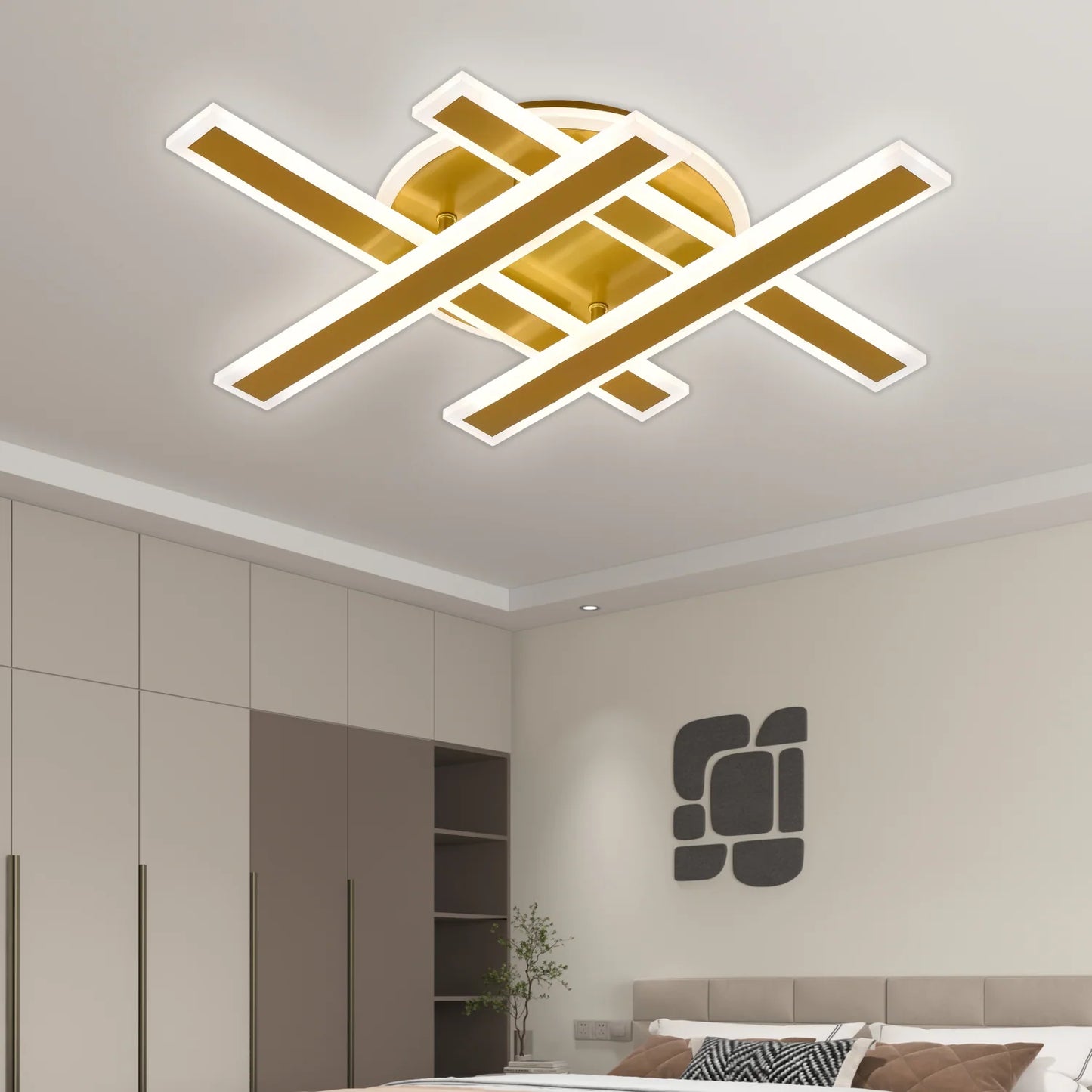 Lustra LED cu Telecomanda LT755/4GD, 79W, 46x5.5x7.5, IP20, Lumina Rece/Calda/Neutra, Dimabila, Auriu, Metal, Plexiglas