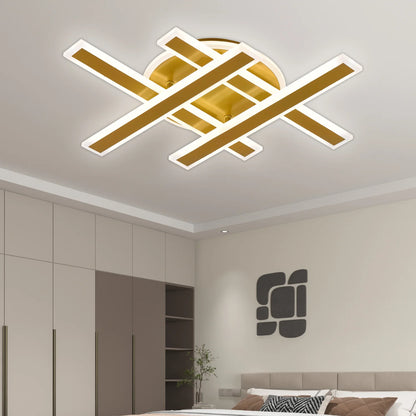 Lustra LED cu Telecomanda LT755/4GD, 79W, 46x5.5x7.5, IP20, Lumina Rece/Calda/Neutra, Dimabila, Auriu, Metal, Plexiglas