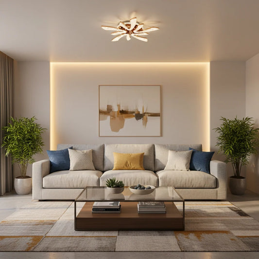 Lustra LED CHARM Magno cu telecomanda si cristal, 68W, Ø59cm, 5 Surse, Lumina Rece/Calda/Neutra, Dimabila, Auriu