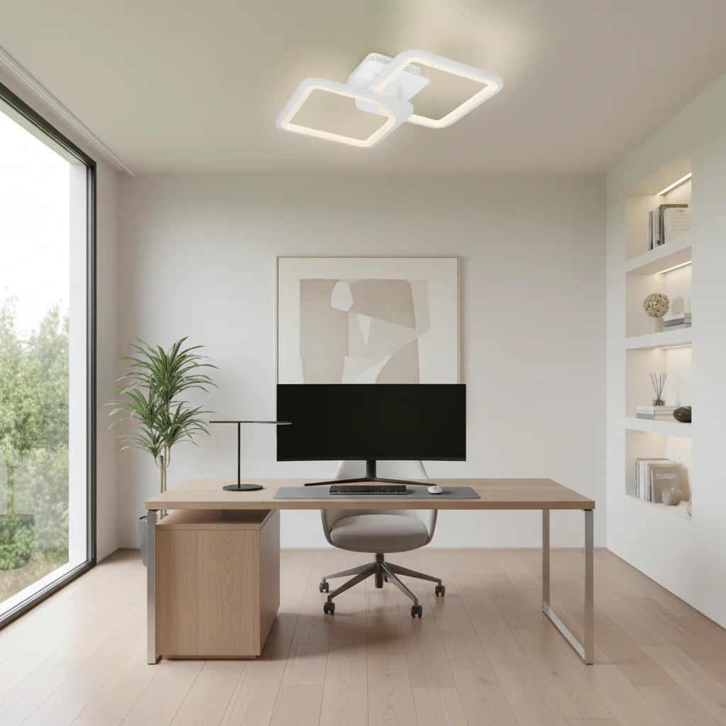 Lustra LED cu telecomanda ZOE 69W, 2 Patrate, lumina Rece/Calda/Neutra, Dimabila, Alb