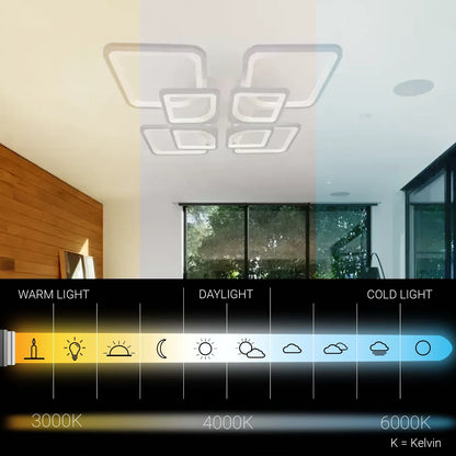 Lustra LED cu Telecomanda, ZOE, 8 Patrate, 135W, Lumina Rece/Calda/Neutra, Dimabila, Alb