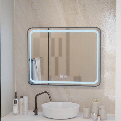 Oglinda LED Rectangulara 80x60cm – EDGE Touch Sistem Dezaburire, Rama Neagra