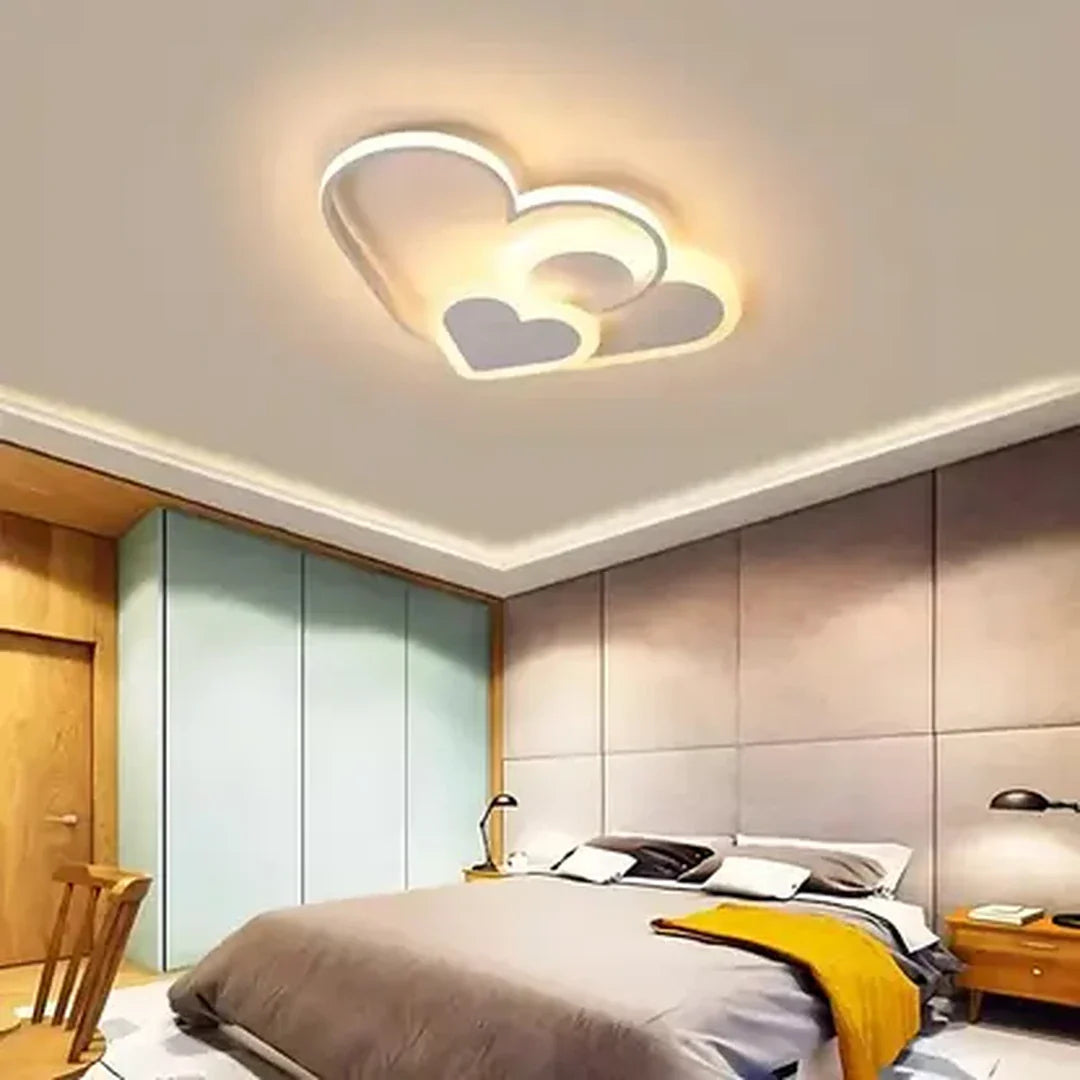 Lustra LED cu Telecomanda AMI, 50W, 3 Inimi, lumina Rece/Calda/Neutra, Dimabila, Alb