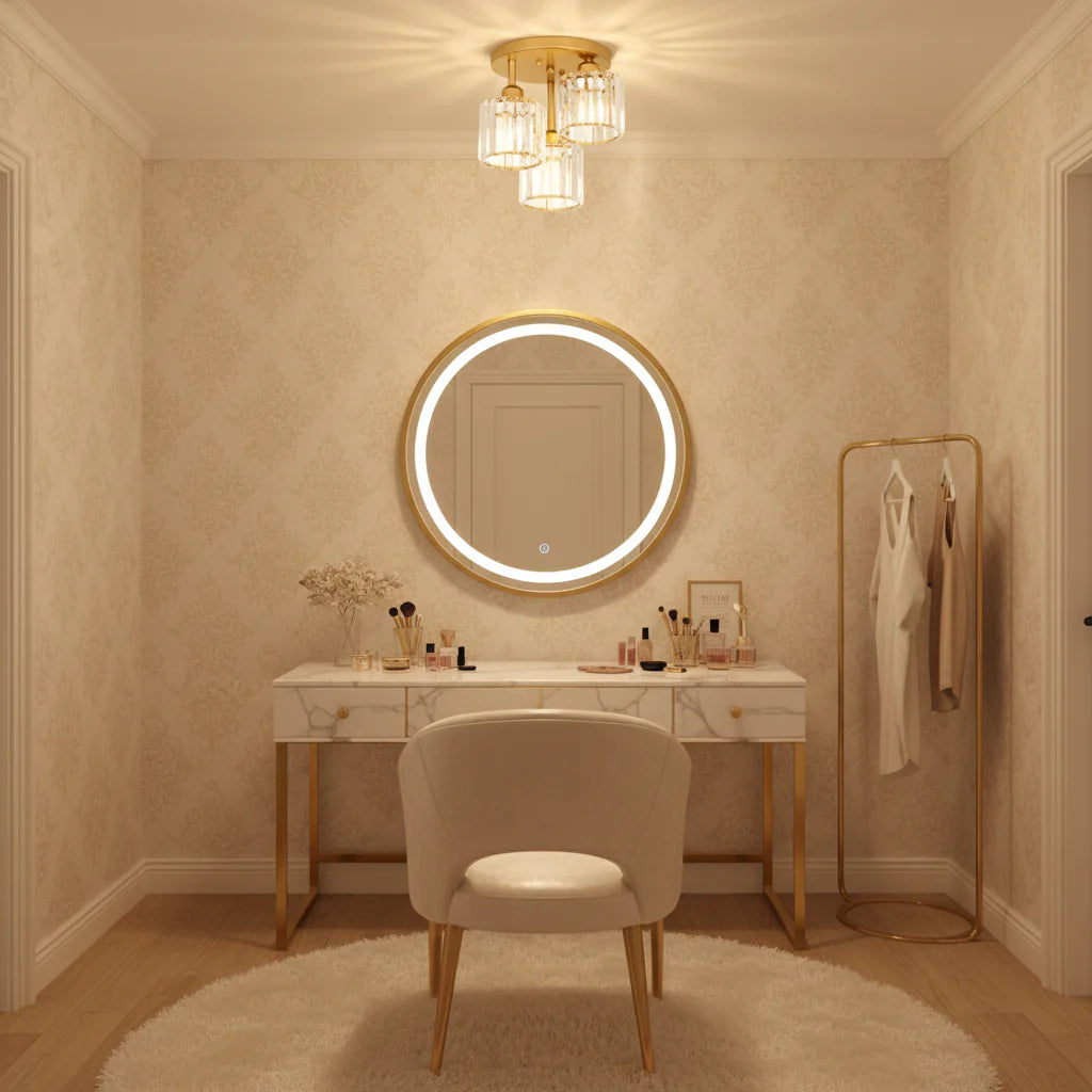 Lustra Clasica SUKAS, 3xE27, Metal si Cristal, Auriu