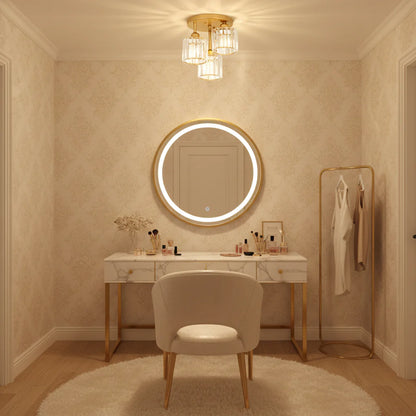 Lustra Clasica SUKAS, 3xE27, Metal si Cristal, Auriu