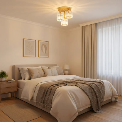 Lustra Clasica SUKAS, 3xE27, Metal si Cristal, Auriu