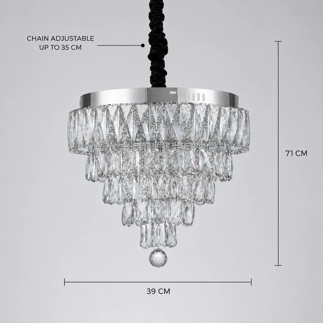 Lustra LED Cristal RIGO cu telecomanda Nobile Diametru 39cm, Crom Lucios, Inaltime Reglabila, Metal si Cristal