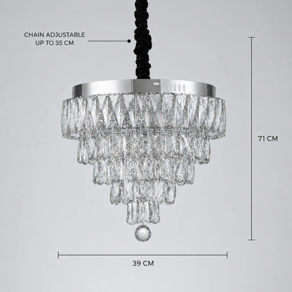 Lustra LED Cristal RIGO cu telecomanda Nobile Diametru 39cm, Crom Lucios, Inaltime Reglabila, Metal si Cristal