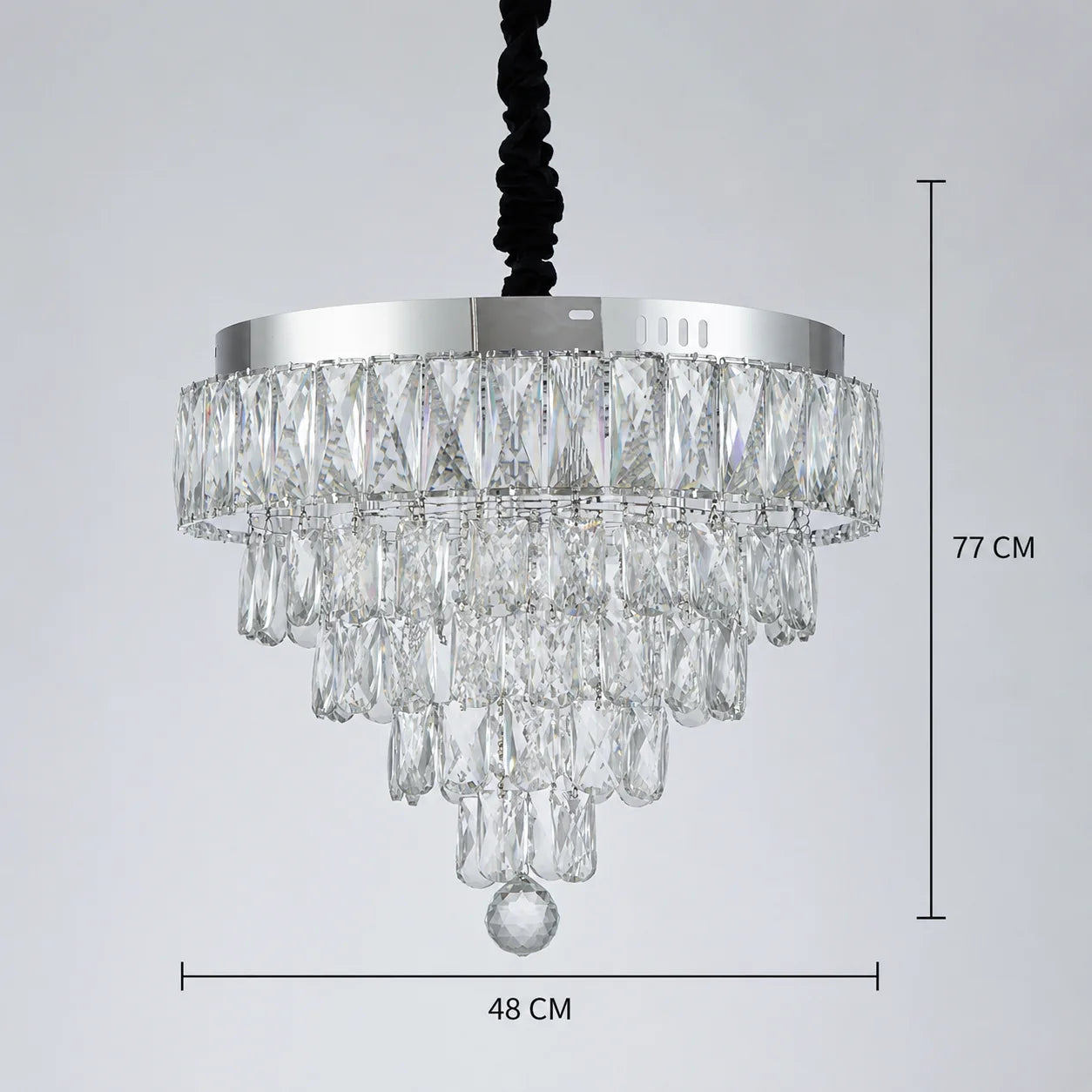 Lustra LED Cristal cu telecomanda RIGO Eleganza Diametru 48cm, Crom Lucios, Inaltime Reglabila, Metal si Cristal