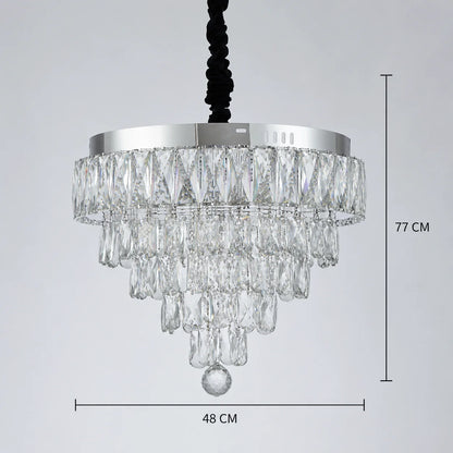 Lustra LED Cristal cu telecomanda RIGO Eleganza Diametru 48cm, Crom Lucios, Inaltime Reglabila, Metal si Cristal