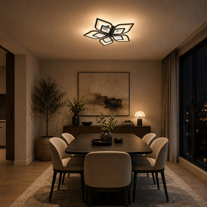Lustra LED cu telecomanda DALIA, 170W, 5 Petale, lumina Rece/Calda/Neutra, Dimabila, Negru