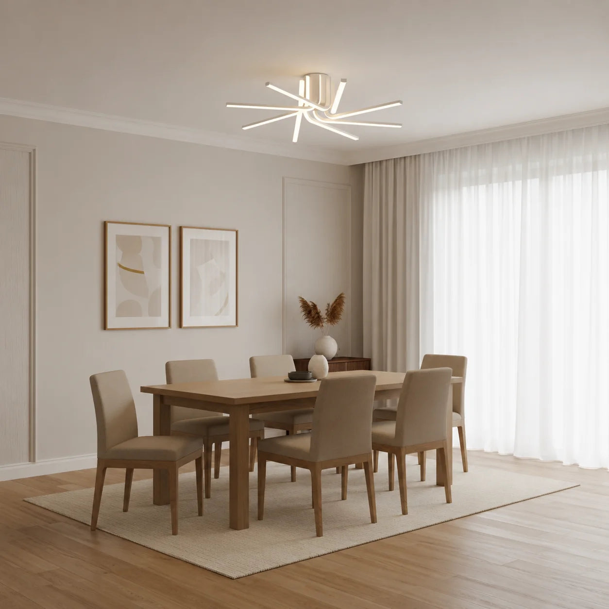 Lustra LED cu telecomanda IBANE, 8 surse, 3000K/4000K/6000K, 144W, Metal si Silicon, Alb