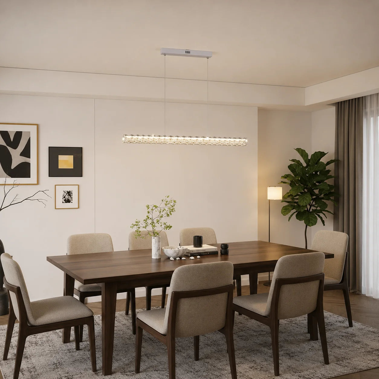 Lustra LED cu telecomanda KANGNING, 3000K/4000K/6000K, 120W, Metal si Acrilic, Alb