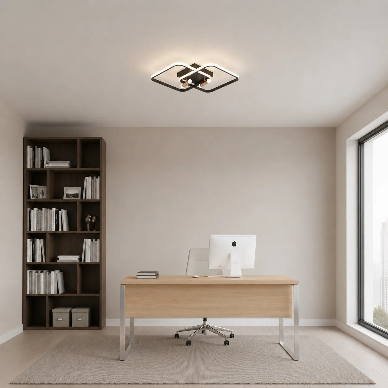 Lustra LED cu telecomanda SOLA, 2 surse, 3000K/4000K/6000K, 108W, Metal si Silicon, Negru
