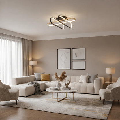 Lustra LED cu telecomanda TRANBERG, 3 surse(2negre+1auriu), 3000K/4000K/6000K, 152W, Metal si Plastic, Negru