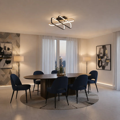 Lustra LED cu telecomanda TRANBERG, 3 surse(2negre+1auriu), 3000K/4000K/6000K, 152W, Metal si Plastic, Negru